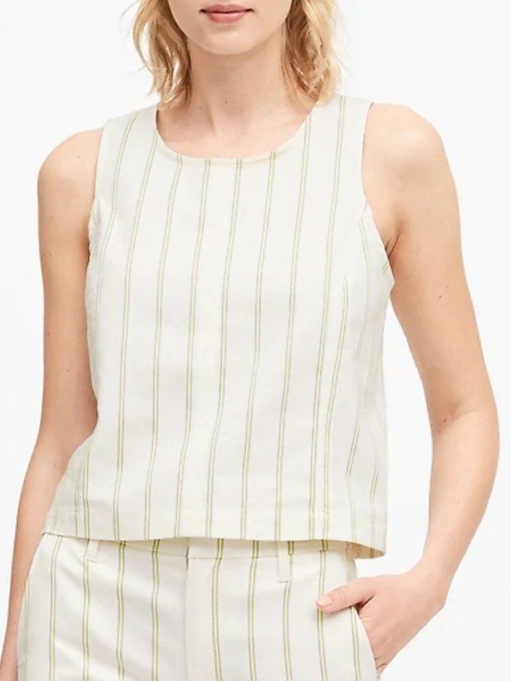 Banana Republic Striped Sleeveless Shell in white with neon stripes | medium